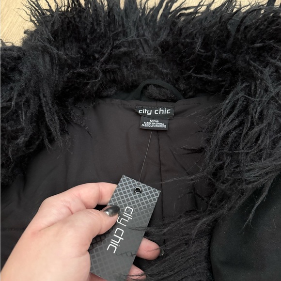 NWT Size 18 M Black City Chic Indie Jacket Fake Fur Outline & Sleeves - Picture 16 of 16